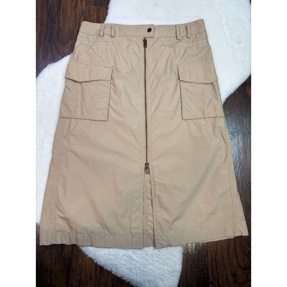 Banana Republic Midi Skirt 12 Khaki Cargo Pockets Zip-Front Slit Cotton Y2K
